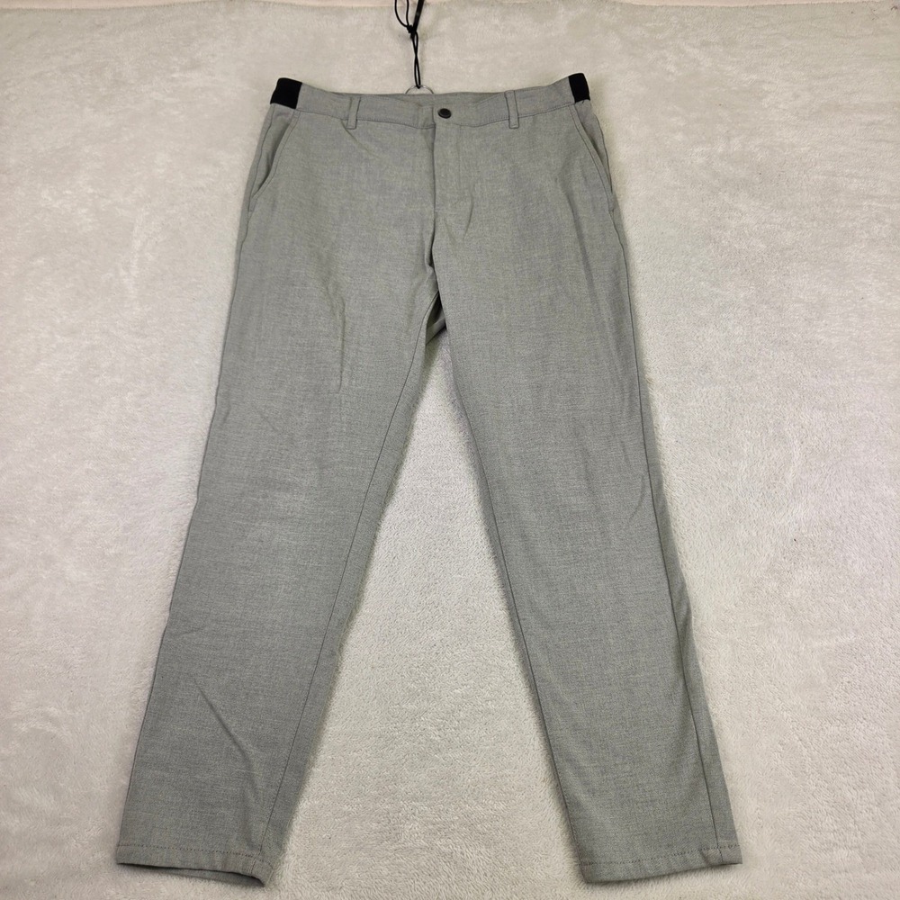Zara Mens Light Grey Textured Slim Fit Trousers Size 34 Elastic Waistband